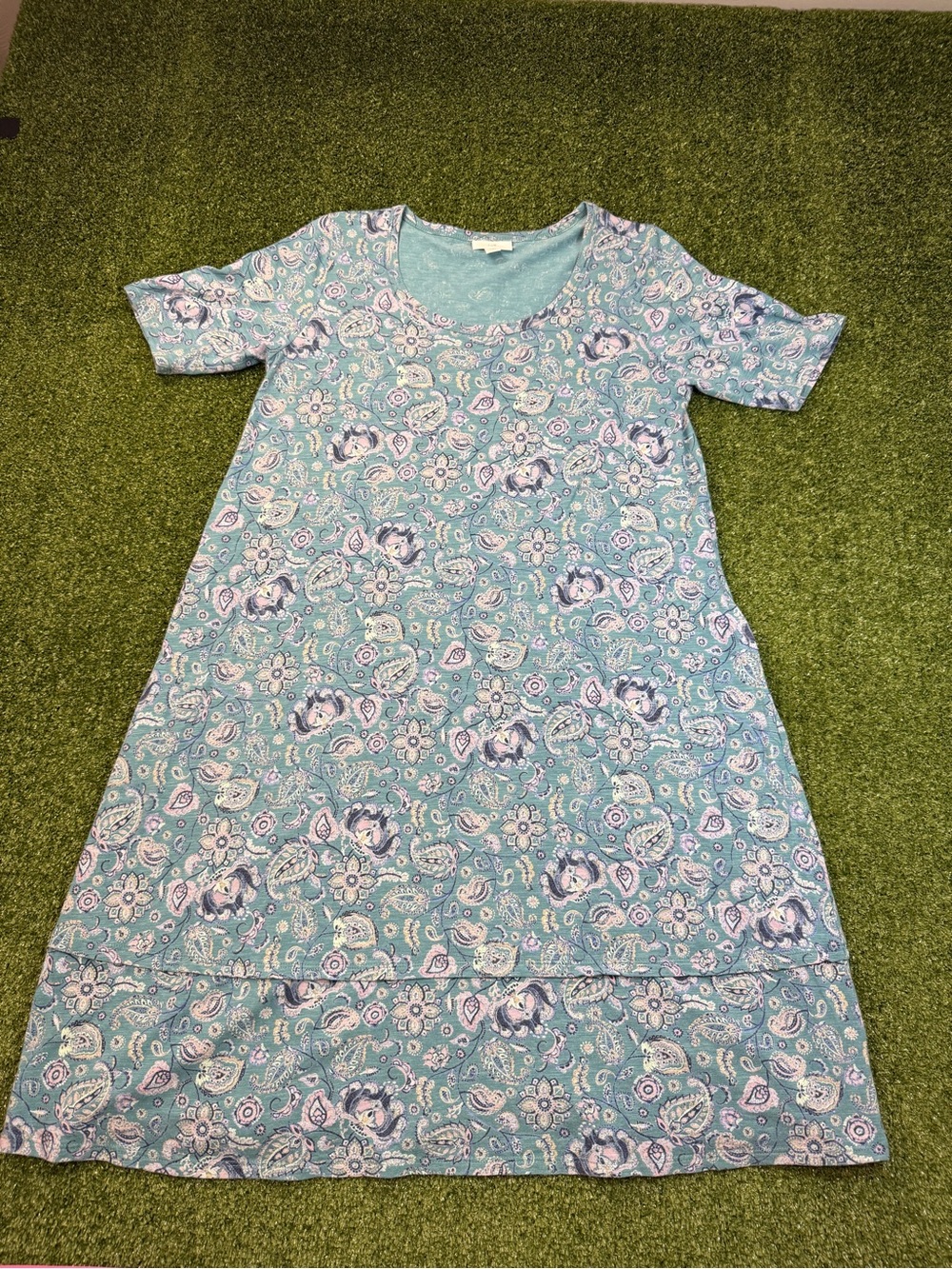 J. Jill Blue Floral Short Sleeve T-Shirt Dress Stretch Modal‎ Blend Scoop Neck S